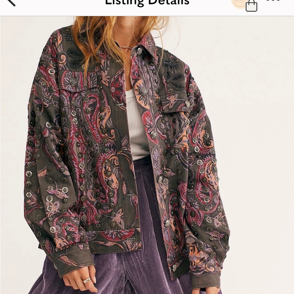 Free people gray embroidered embellished jacket